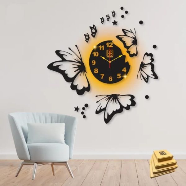 3d Wall Clock And Butterfly Wooden Wall Clock