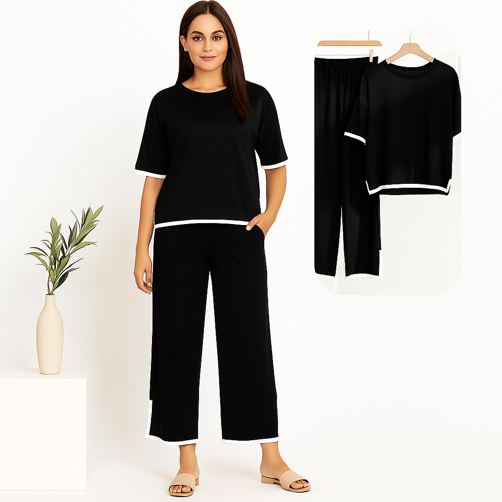 2 Pcs Women's Stitched Cotton Jersey Plain Co-Ord Set
