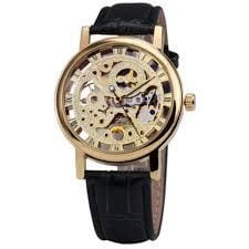 Stylish Leather Watch With Gold-tone