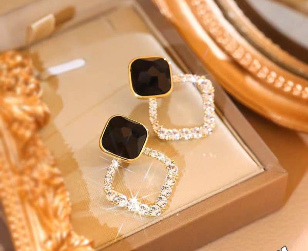 Zircon Korean Black Shiny Earing Resin Rhombus Earrings Earrings