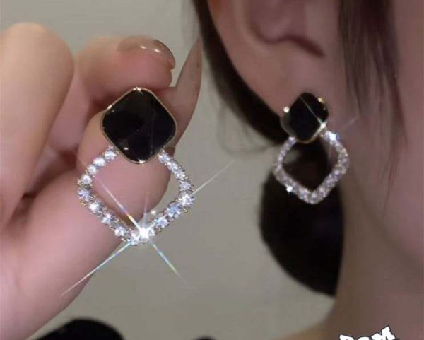 Zircon Korean Black Shiny Earing Resin Rhombus Earrings Earrings