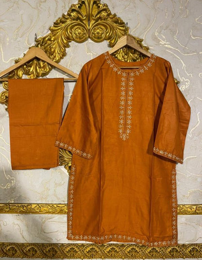 Stitched Embroidered Linen Shirt And Trouser