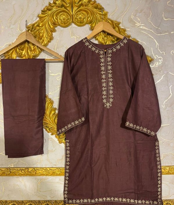 Stitched Embroidered Linen Shirt And Trouser
