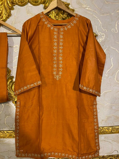 Stitched Embroidered Linen Shirt And Trouser