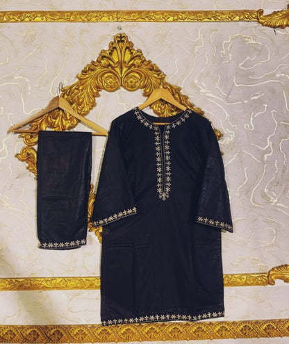 Stitched Embroidered Linen Shirt And Trouser