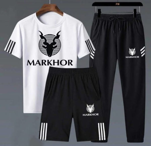 Markhor Printed White & Black Summer (3 Piece)