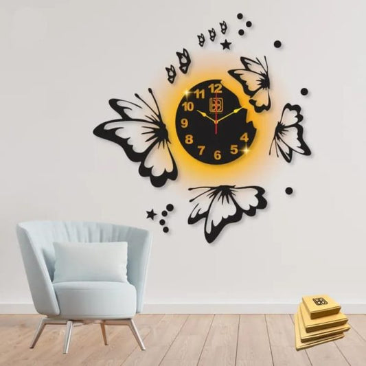 3d Wall Clock And Butterfly Wooden Wall Clock