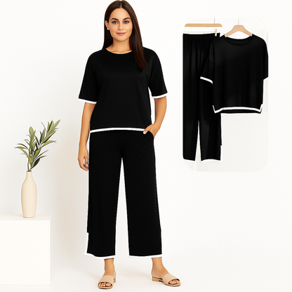 2 Pcs Women's Stitched Cotton Jersey Plain Co-Ord Set