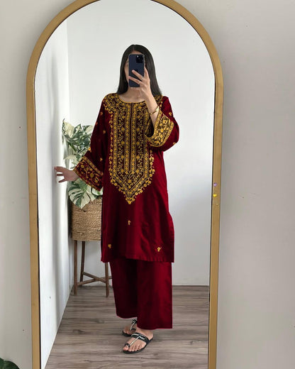 Stitched Embroidered Shirt And Trouser