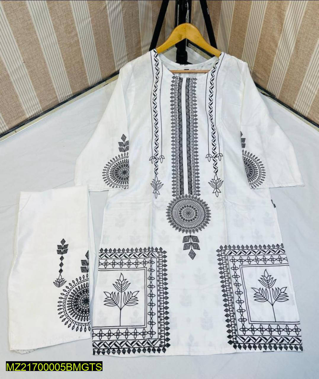 2 Pcs Women's Stitched Linen Block Printed