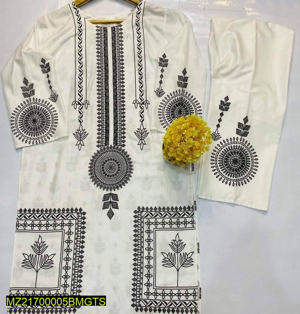 2 Pcs Women's Stitched Linen Block Printed
