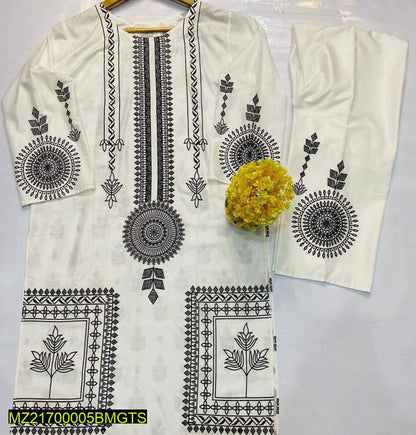 2 Pcs Women's Stitched Linen Block Printed