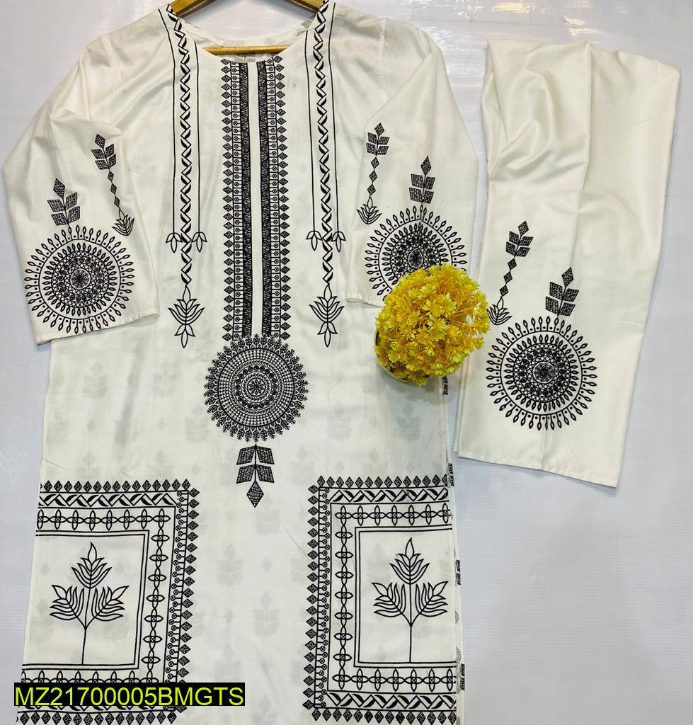 2 Pcs Women's Stitched Linen Block Printed