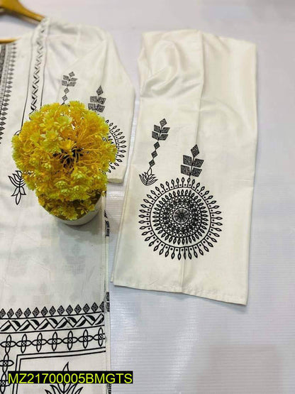 2 Pcs Women's Stitched Linen Block Printed