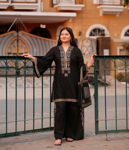 Elegant Embroidered Linen Shirt and Trouser