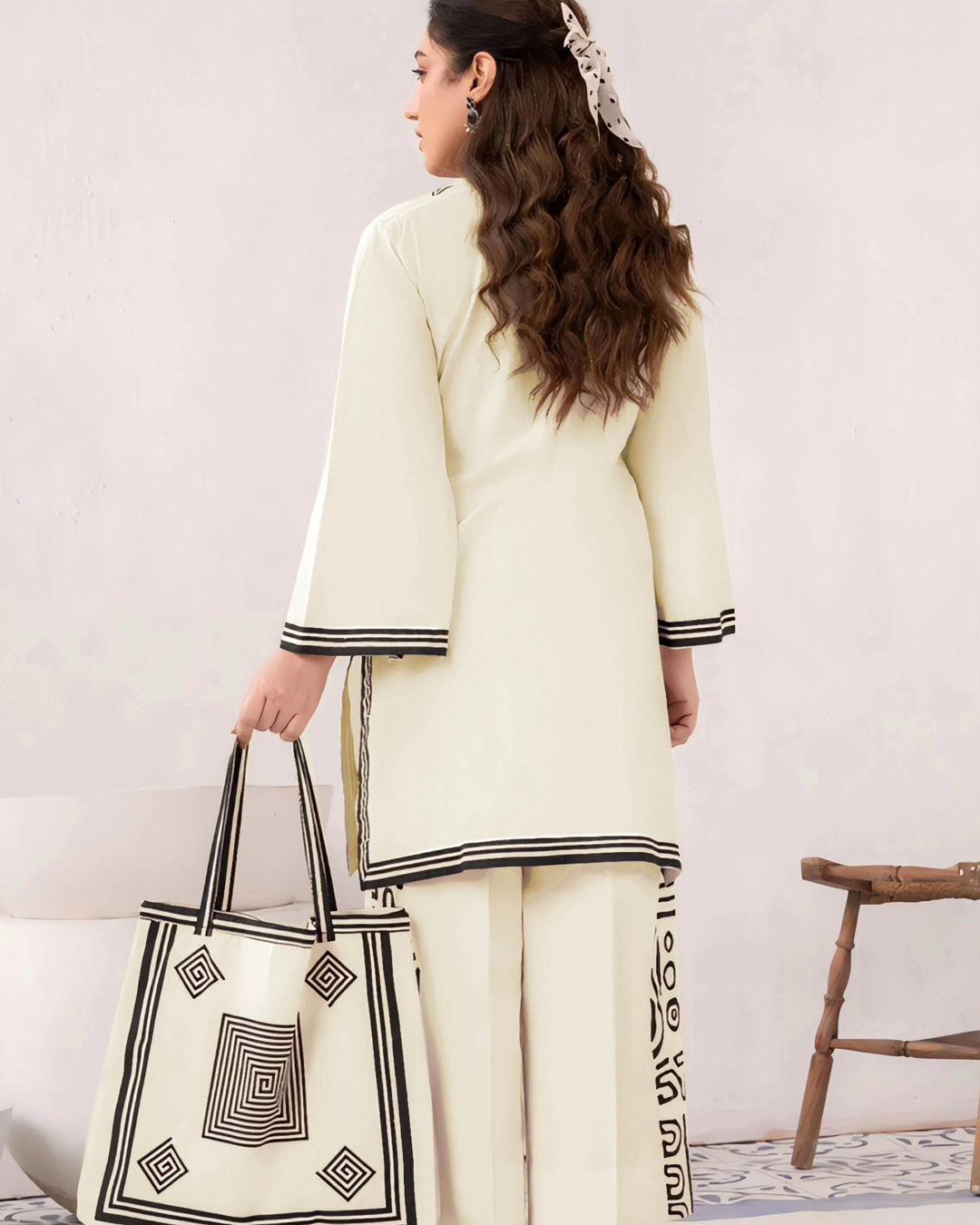 Stylish Embroidered Shirt And Trouser With Bag - 3 Pcs