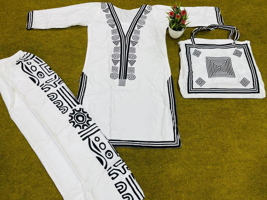 Stylish Embroidered Shirt And Trouser With Bag - 3 Pcs
