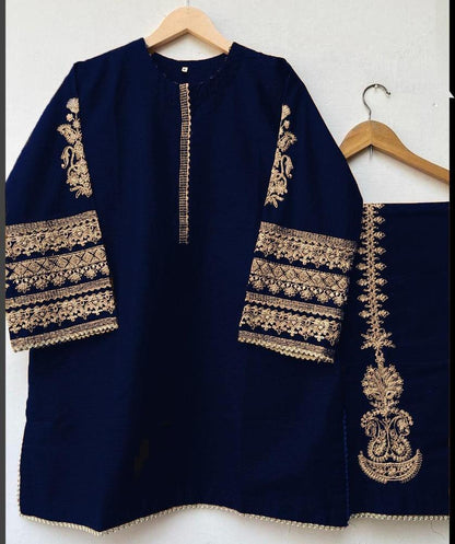 Women's Stitched Katan Silk Embroidered Suit