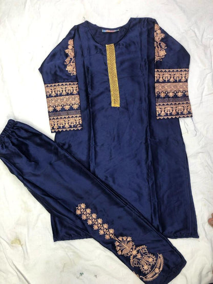 Women's Stitched Katan Silk Embroidered Suit