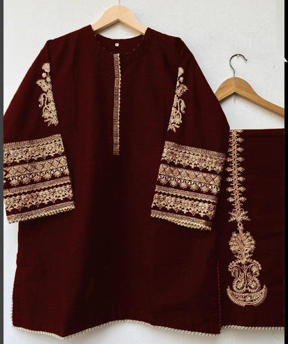 Women's Stitched Katan Silk Embroidered Suit