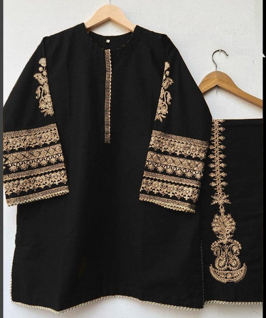 Women's Stitched Katan Silk Embroidered Suit