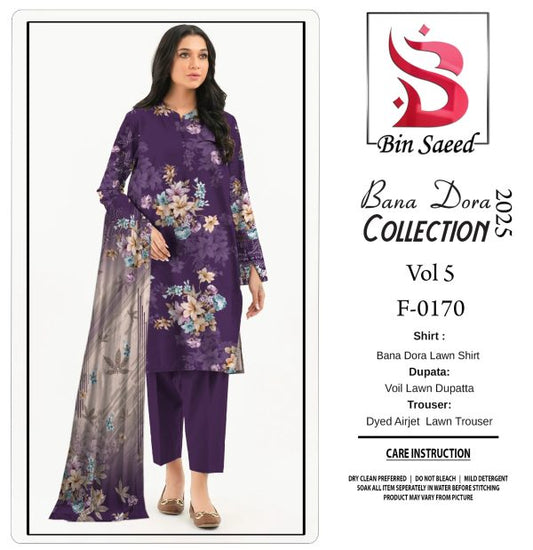 Binsaeed Bana Dora 3piece Unstitched Suit