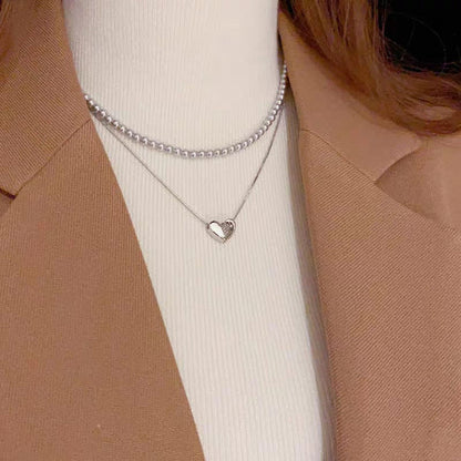 Elegant Double Layer Heart Pearl Pendent