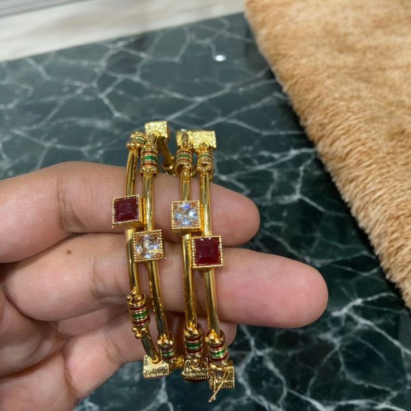 indian Gold Plated Ad Zircon Minakari Banlges