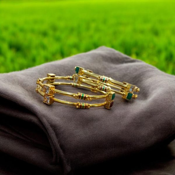 indian Gold Plated Ad Zircon Minakari Banlges