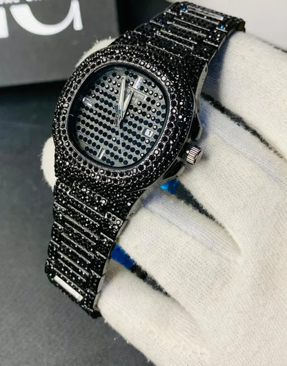 Blacked Iced Out Stain-less Steel Chain Watch