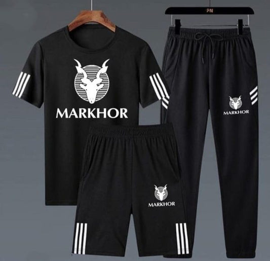 Markhor Printed Black Summer Tracksuit (3 Piece)
