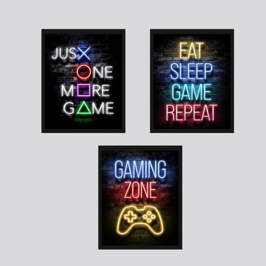 Set Of 3 Gaming Text Neon Wall Frames