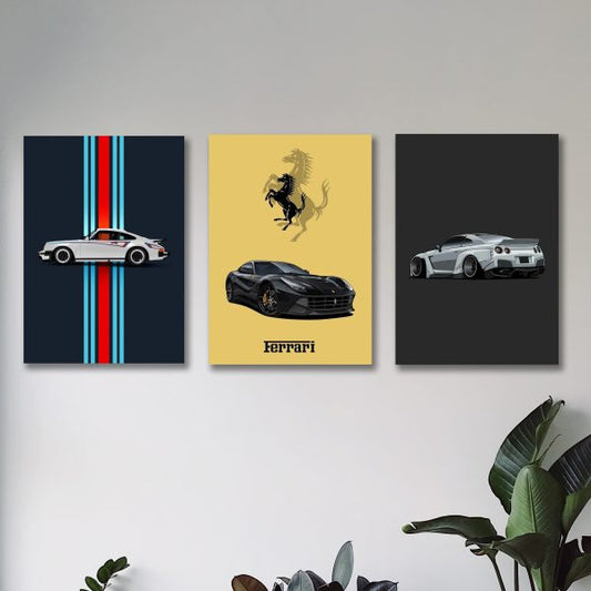 Set Of 3 Sports Cars Wooden  Sticky Phototiles