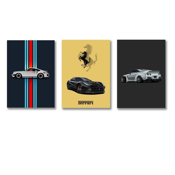 Set Of 3 Sports Cars Wooden  Sticky Phototiles