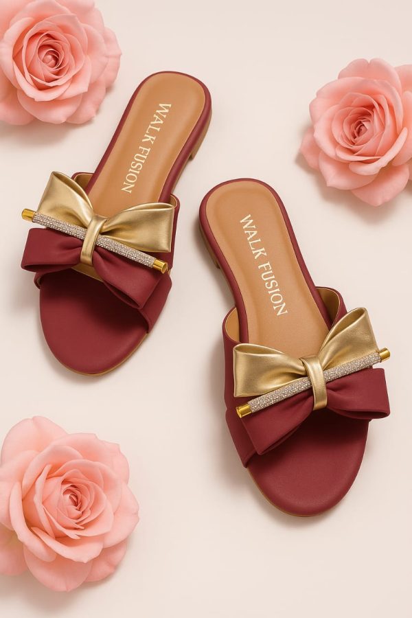 Stylish Maroon Block Heel Slip-on Slippers