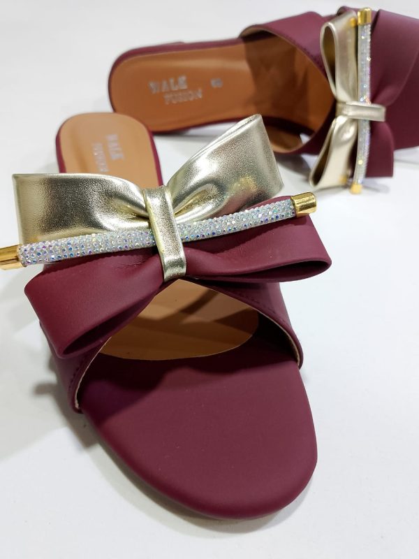 Stylish Maroon Block Heel Slip-on Slippers