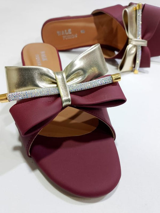 Stylish Maroon Block Heel Slip-on Slippers