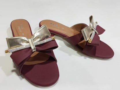 Stylish Maroon Block Heel Slip-on Slippers