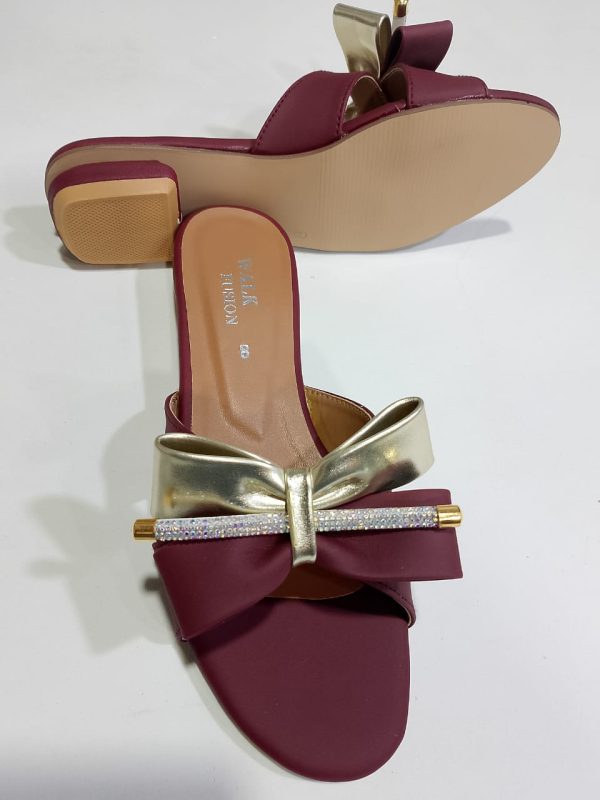 Stylish Maroon Block Heel Slip-on Slippers