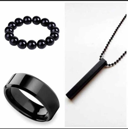 Pack Of 3 Vertical Bar Boy’s Pendant, Ring And Bracelet Set