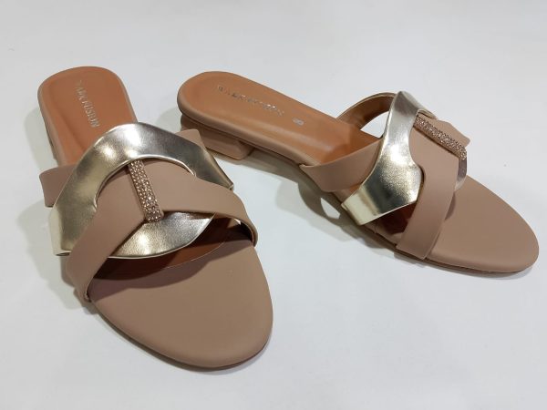 Women’s Tan & Gold Embellished Flat Sandals