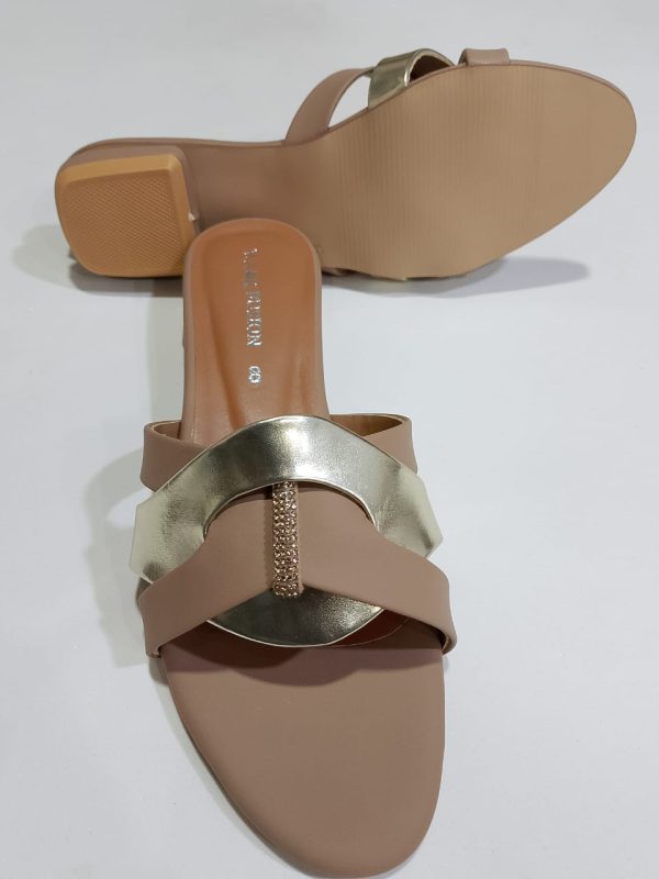 Women’s Tan & Gold Embellished Flat Sandals