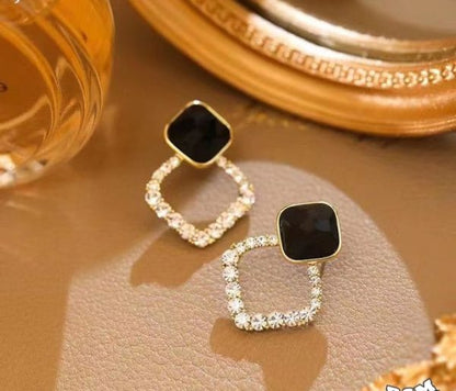 Zircon Korean Black Shiny Earing Resin Rhombus Earrings Earrings
