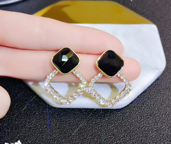 Zircon Korean Black Shiny Earing Resin Rhombus Earrings Earrings
